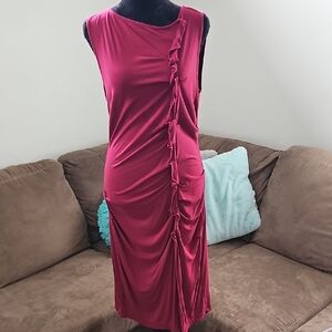 Ann Taylor Burgundy Asymmetrical Ruched Dress, Small